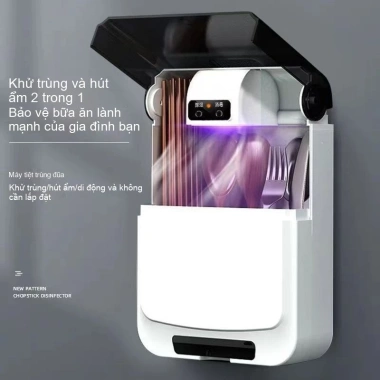 Hộp đựng đũa khử trùng UV gắn tường công nghệ đen không khoan, treo 111.300₫