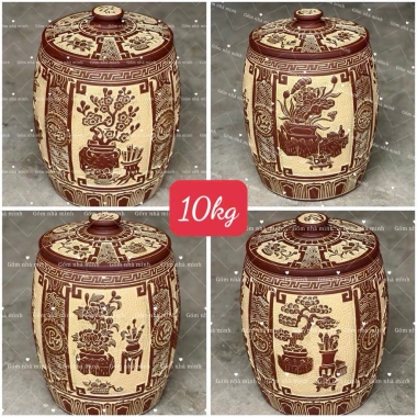 Hũ Gạo 20kg Gốm Bát Tràng Khắc Nổi Hoạ Tiết Phú Quý Trường Xuân - Phong Thủy 10