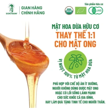 Hũ mini 65g Mật Hoa Dừa Organic Sokfarm – Ngọt thanh, thay thế mật ong cho bé