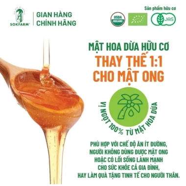 Hũ mini 65g Mật Hoa Dừa Organic Sokfarm – Ngọt thanh, thay thế mật ong cho bé