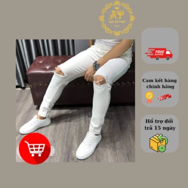 Jean nam trắng rách gối co dãn 4 chiều skinny form quần rin QJ5.050 - Giá 155.953 VND