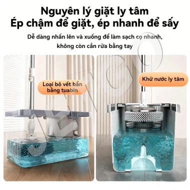 JETGO Cây lau nhà xoay thép không gỉ, microfibre siêu hút nước, bánh xe kèm thùng 4 JETGO Cây lau nhà xoay thép không gỉ, microfibre siêu hút nước, bánh xe kèm thùng 4