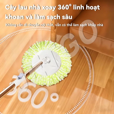JETGO Cây lau nhà xoay thép không gỉ, microfibre siêu hút nước, bánh xe kèm thùng