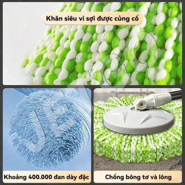 JETGO Cây lau nhà xoay thép không gỉ, microfibre siêu hút nước, bánh xe kèm thùng