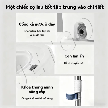 JETGO Cây lau nhà xoay thép không gỉ, microfibre siêu hút nước, bánh xe kèm thùng