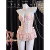 Jum Ngủ Lụa Ren Eo Hoạ Tiết Cherry Croset Nơ Xoè - Hube Sleepwear QC Loại 1 9