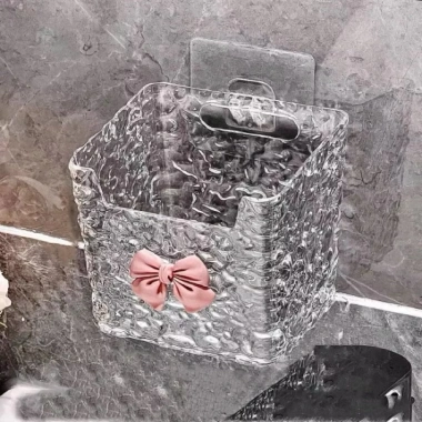 Kệ Đồ Nhà Tắm Trong Suốt Hình Nơ - Hộp Đựng Mỹ Phẩm Treo Tường Đáng Yêu, Decor Phòng Tắm