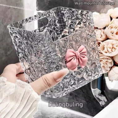 Kệ Đồ Nhà Tắm Trong Suốt Hình Nơ - Hộp Đựng Mỹ Phẩm Treo Tường Đáng Yêu, Decor Phòng Tắm