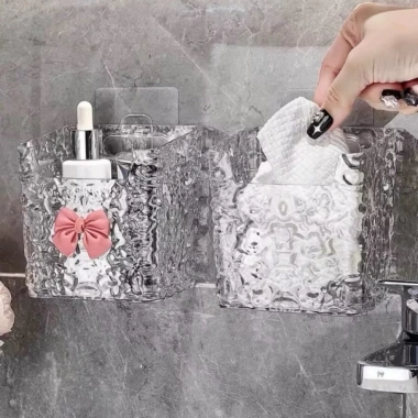 Kệ Đồ Nhà Tắm Trong Suốt Hình Nơ - Hộp Đựng Mỹ Phẩm Treo Tường Đáng Yêu, Decor Phòng Tắm