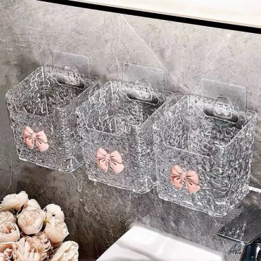 Kệ Đồ Nhà Tắm Trong Suốt Hình Nơ - Hộp Đựng Mỹ Phẩm Treo Tường Đáng Yêu, Decor Phòng Tắm