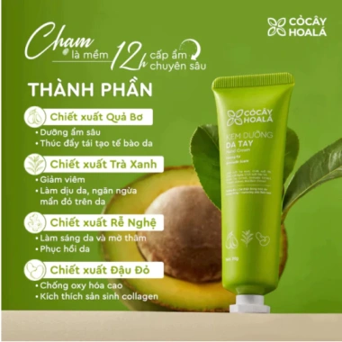 Kem dưỡng da tay Bơ Trà 30g Cấp ẩm, làm dịu, dưỡng sáng mịn Organic Cỏ Cây Hoa