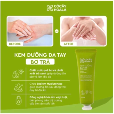 Kem dưỡng da tay Bơ Trà 30g Cấp ẩm, làm dịu, dưỡng sáng mịn Organic Cỏ Cây Hoa