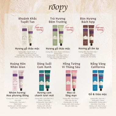 Kem dưỡng tay Roopy hương thực vật 3 tầng: hoa, quả, gỗ - Dưỡng ẩm sâu, lưu hương lâu, quà Tết Valentine 3 Kem dưỡng tay Roopy hương thực vật 3 tầng: hoa, quả, gỗ - Dưỡng ẩm sâu, lưu hương lâu, quà Tết Valentine 3