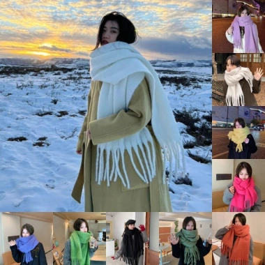 Khăn choàng Cashmere mùa đông EBINLANDS - Mohair dài ấm áp, trơn dày thời trang nữ 3