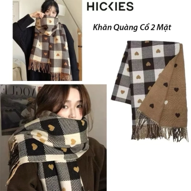 Khăn Choàng Cổ Len Nữ Caro Trái Tim - Thời Trang Bốn Mùa, Giữ Ấm, Phối Đồ, 117.800₫