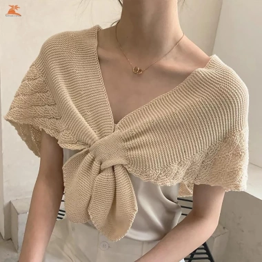 Khăn choàng nữ dệt kim đuôi cá màu trơn - Shrug nhỏ, siêu nhẹ, giảm giá 18%