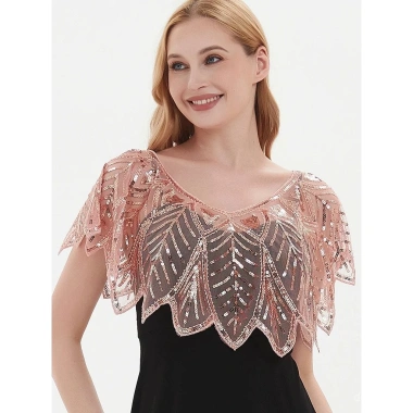 Khăn choàng sequin hạt 1.920 - Filipiniana cô dâu, bolero thêu lá zigzag, che phủ