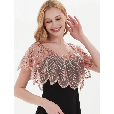 Khăn choàng sequin hạt 1.920 - Filipiniana cô dâu, bolero thêu lá zigzag, che phủ