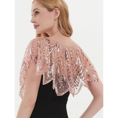 Khăn choàng sequin hạt 1.920 - Filipiniana cô dâu, bolero thêu lá zigzag, che phủ