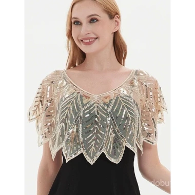 Khăn choàng sequin hạt 1.920 - Filipiniana cô dâu, bolero thêu lá zigzag, che phủ