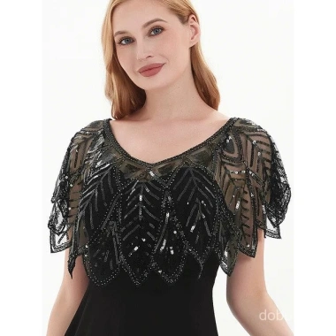 Khăn choàng sequin hạt 1.920 - Filipiniana cô dâu, bolero thêu lá zigzag, che phủ