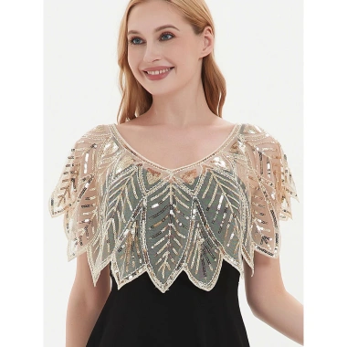 Khăn choàng sequin hạt 1.920 - Filipiniana cô dâu, bolero thêu lá zigzag, che phủ 10 Khăn choàng sequin hạt 1.920 - Filipiniana cô dâu, bolero thêu lá zigzag, che phủ 10