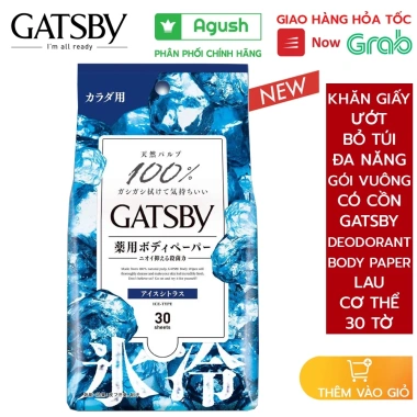 Khăn giấy ướt Gatsby Deodorant Body Paper 30 tờ - Gói vuông thơm, có cồn, 398.000₫