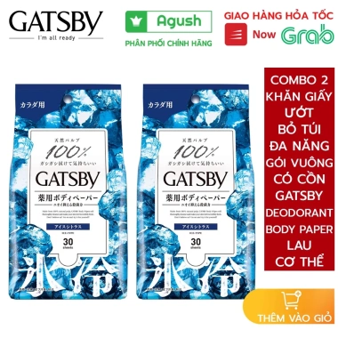Khăn giấy ướt Gatsby Deodorant Body Paper 30 tờ - Gói vuông thơm, có cồn, 398.000₫