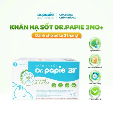 Khăn hạ sốt Dr.Papie 3mo+ Nhi khoa 25 khăn/hộp ngăn ngừa co giật giảm sốt bé 3 tháng+ Giá ưu đãi 153.000 VND