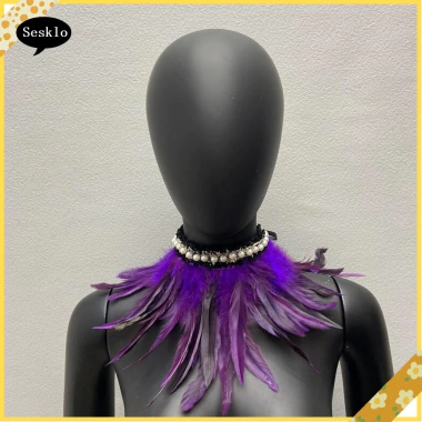 Khăn lông vũ sân khấu cosplay - Vòng cổ ngọc trai giả, ruy băng điều chỉnh, 127k