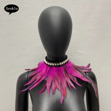 Khăn lông vũ sân khấu cosplay - Vòng cổ ngọc trai giả, ruy băng điều chỉnh, 127k