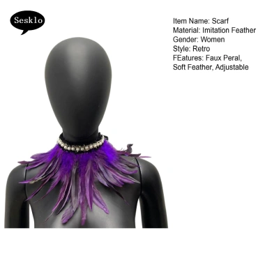 Khăn lông vũ sân khấu cosplay - Vòng cổ ngọc trai giả, ruy băng điều chỉnh, 127k