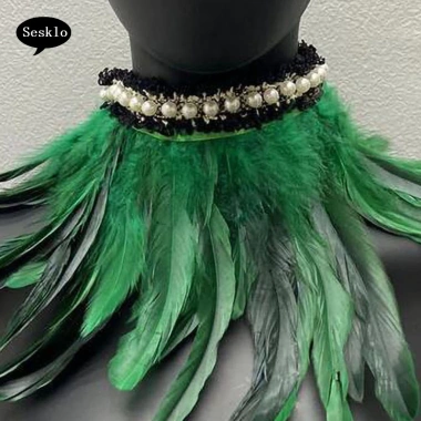 Khăn lông vũ sân khấu cosplay - Vòng cổ ngọc trai giả, ruy băng điều chỉnh, 127k