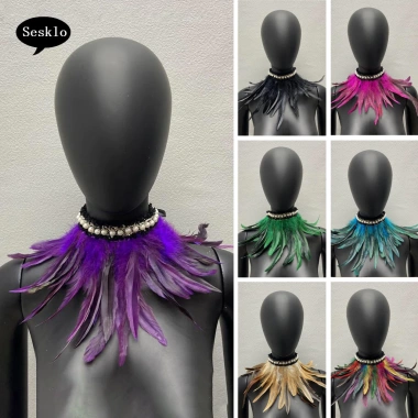 Khăn lông vũ sân khấu cosplay - Vòng cổ ngọc trai giả, ruy băng điều chỉnh, 127k