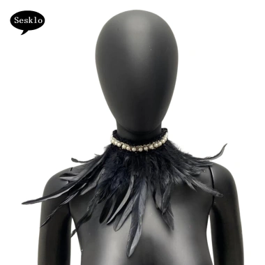 Khăn lông vũ sân khấu cosplay - Vòng cổ ngọc trai giả, ruy băng điều chỉnh, 127k