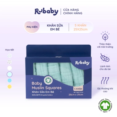 Khăn Sữa Em Bé 100% Cotton Rubaby GOTS Mềm Mại, Thoáng Mát, Thấm Hút - Set 6
