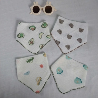 Khăn Tam Giác Yếm Ăn Dặm Bé Xô Muslin Mềm Mại 2 Nấc Cúc Bấm Thấm Hút 45.000đ 5