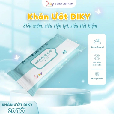 Khăn ướt DIKY 2 gói 20 tờ cho bé - Gói mang theo, không mùi, dịu nhẹ cho da nhạy cảm, giá 1,27 tr còn 1,0 tr 2 Khăn ướt DIKY 2 gói 20 tờ cho bé - Gói mang theo, không mùi, dịu nhẹ cho da nhạy cảm, giá 1,27 tr còn 1,0 tr 2