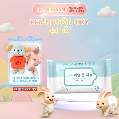 Khăn Ướt DIKY 20 Tờ Gói Nhỏ Tiện Mang - Vải Mềm Mịn, Không Mùi, Dịu Nhẹ Da Nhạy Cảm 2 Khăn Ướt DIKY 20 Tờ Gói Nhỏ Tiện Mang - Vải Mềm Mịn, Không Mùi, Dịu Nhẹ Da Nhạy Cảm 2