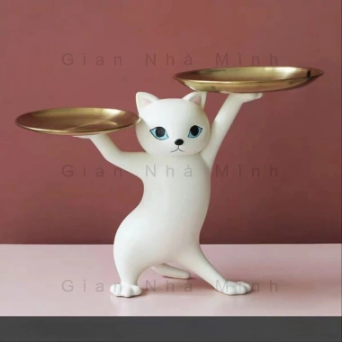 Khay Trang Trí Hình Mèo Resin Cao Cấp - Kim Loại Chống Trầy, 3 Màu Thời Thượng, Đa Năng Đựng Đồ