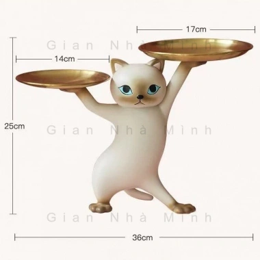 Khay Trang Trí Hình Mèo Resin Cao Cấp - Kim Loại Chống Trầy, 3 Màu Thời Thượng, Đa Năng Đựng Đồ