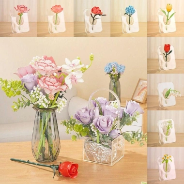 Khối xây dựng vi mô FLAZEA – Gạch mô hình hoa Tulip hồng, lắp ráp nhựa, giá 71.720đ