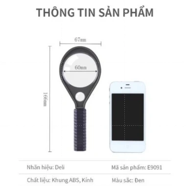 Kính lúp cầm tay DELI E9.091 phóng đại 3x, kính 60mm - Giá chỉ 65.000, giảm ngay