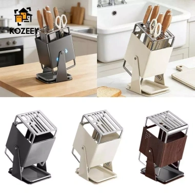 KOZEEY Khối dao nhà bếp xoay đa năng có khay nhỏ giọt, hộp đựng dụng cụ – Tiết kiệm cho gia đình và nhà hàng