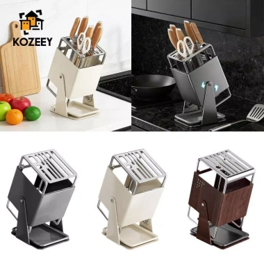 KOZEEY Khối dao nhà bếp xoay đa năng có khay nhỏ giọt, hộp đựng dụng cụ – Tiết kiệm cho gia đình và nhà hàng