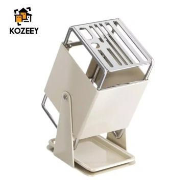 KOZEEY Khối dao nhà bếp xoay đa năng có khay nhỏ giọt, hộp đựng dụng cụ – Tiết kiệm cho gia đình và nhà hàng