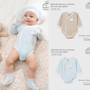 LaPom Bodychip Dài Tay Gấu Con Ngộ Nghĩnh - Đồ sơ sinh bé trai, bé gái, chỉ 165k