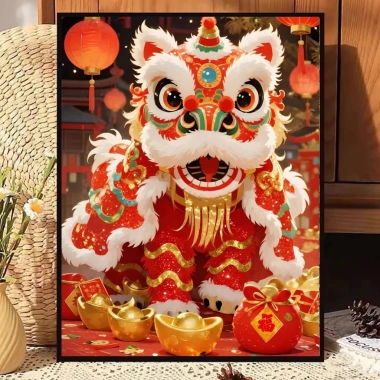 Lion Dance Cross Stitch 2.026 – Thêu Ren phong Trung Quốc, hoạt hình, chất liệu thành phẩm