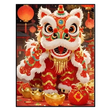 Lion Dance Cross Stitch 2.026 – Thêu Ren phong Trung Quốc, hoạt hình, chất liệu thành phẩm