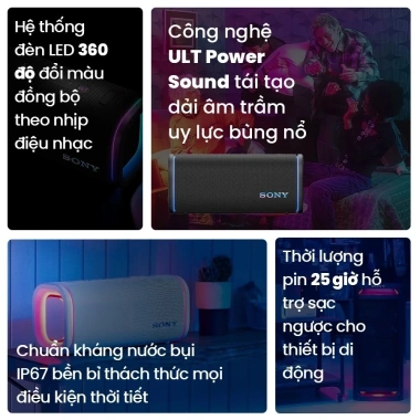Loa Bluetooth Sony ULT Field 5 Chính Hãng - Âm thanh khủng, bass mạnh, LED RGB, chống nước IP67, BH 12 tháng 2